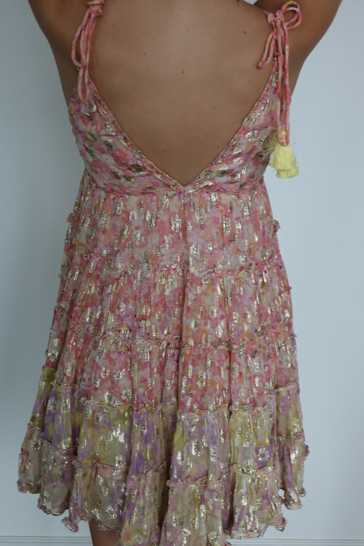 Vestido Mini Floral Metalizado Rococo Sand
