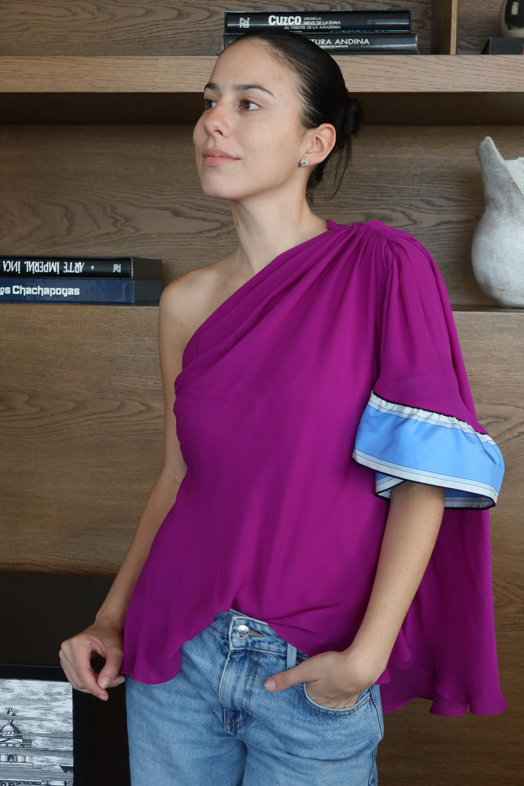 Emilio Pucci Fuchsia One-Shoulder Draped Top