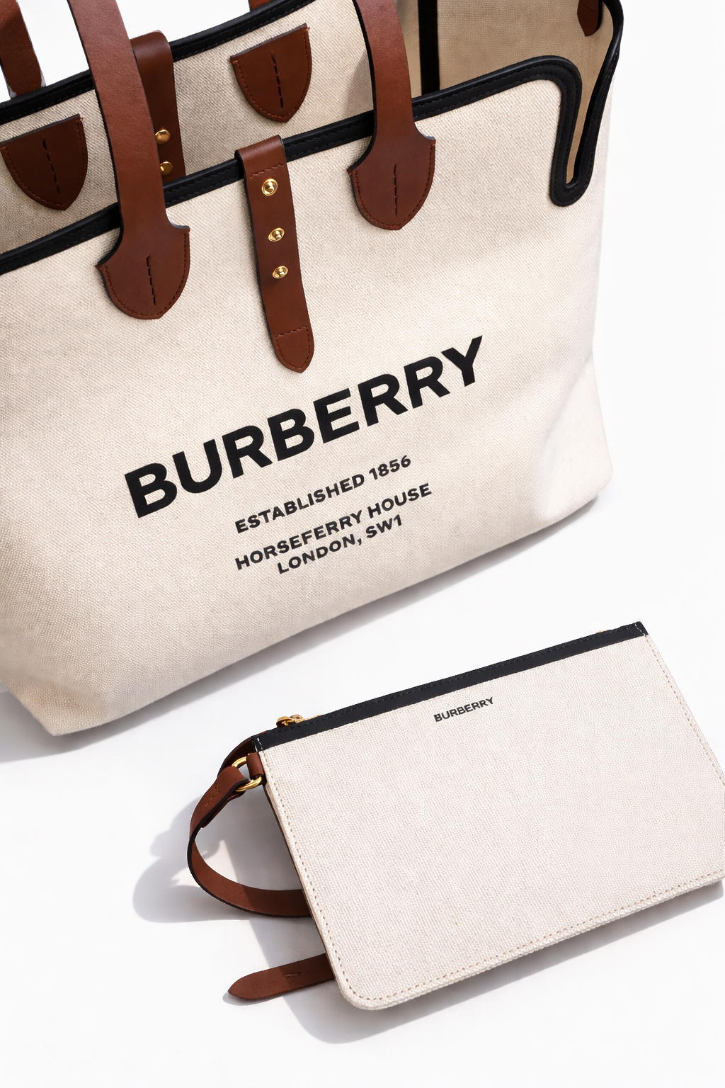 Burberry Logo Canvas Tote Bag with Pouch
