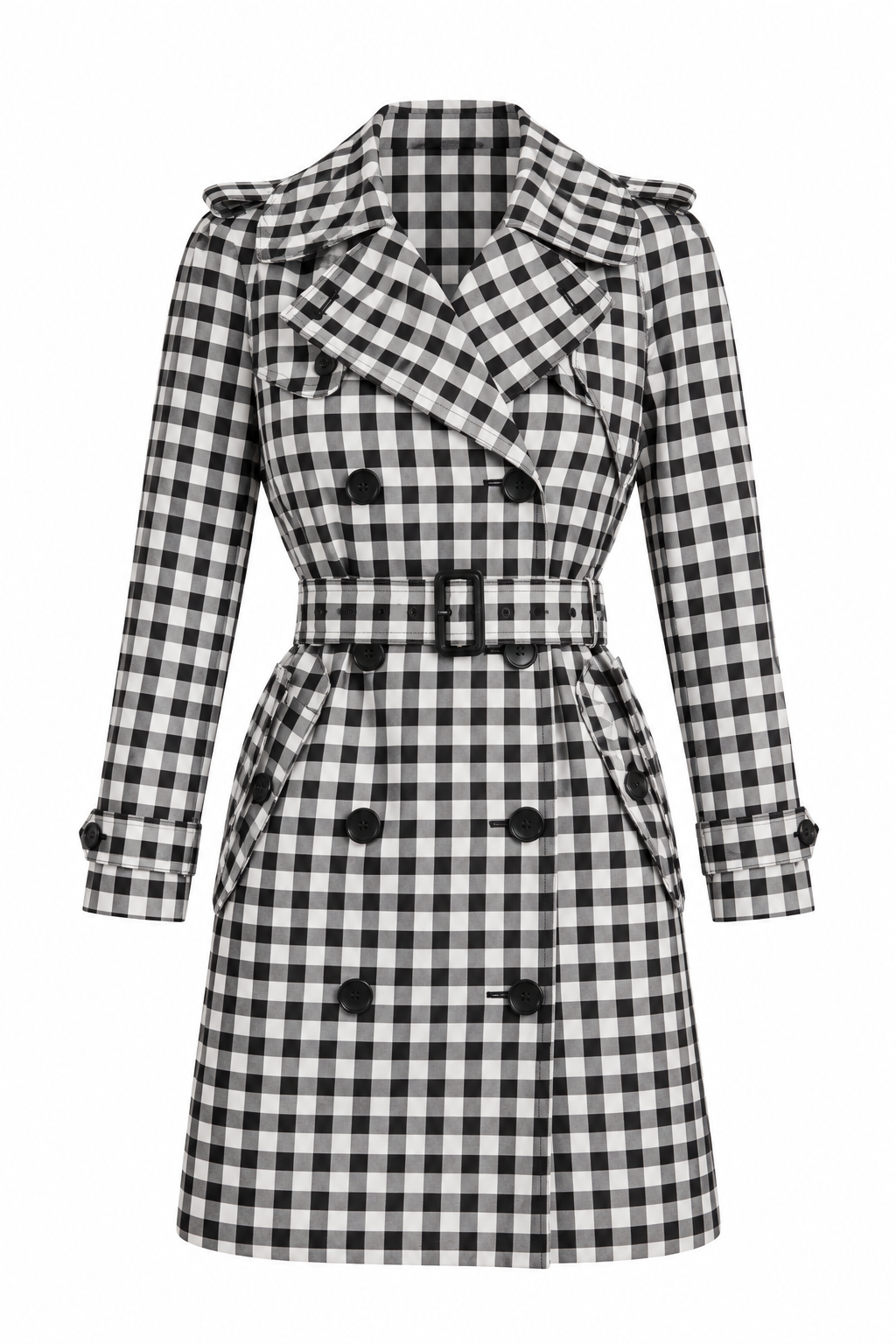Coach Black & White Gingham Trench Coat
