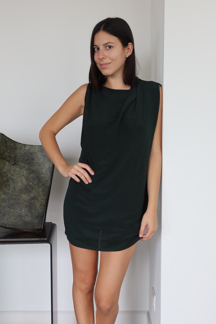 AllSaints Dark Green Draped Mini Dress