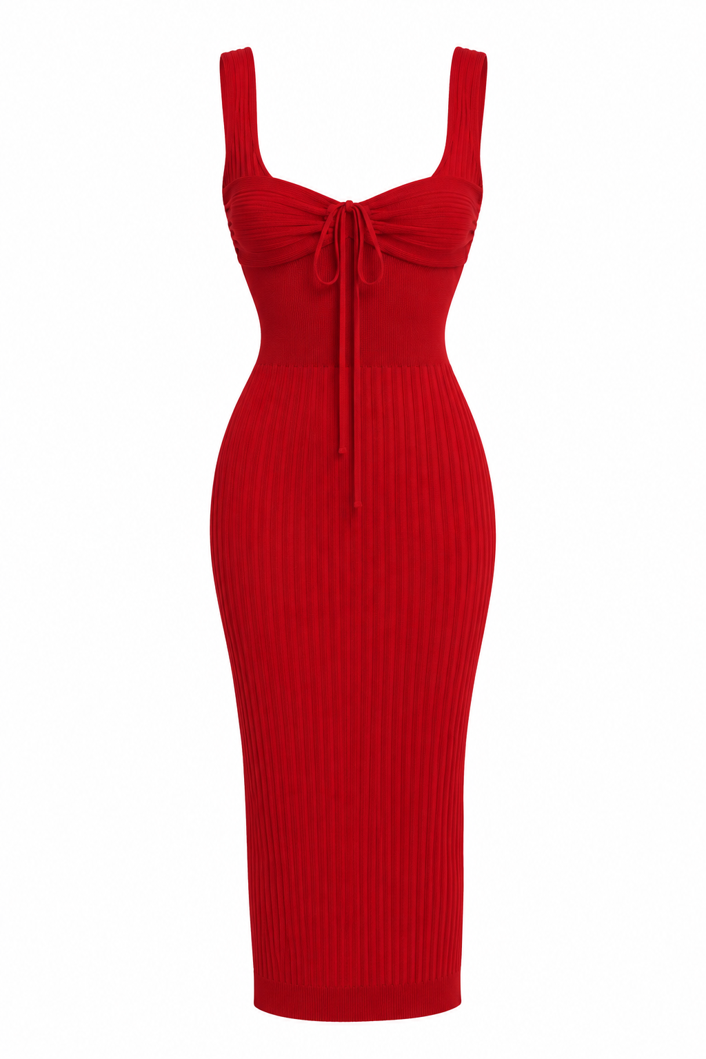 Meshki Red Ribbed Midi Dress