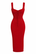 Meshki Red Ribbed Midi Dress