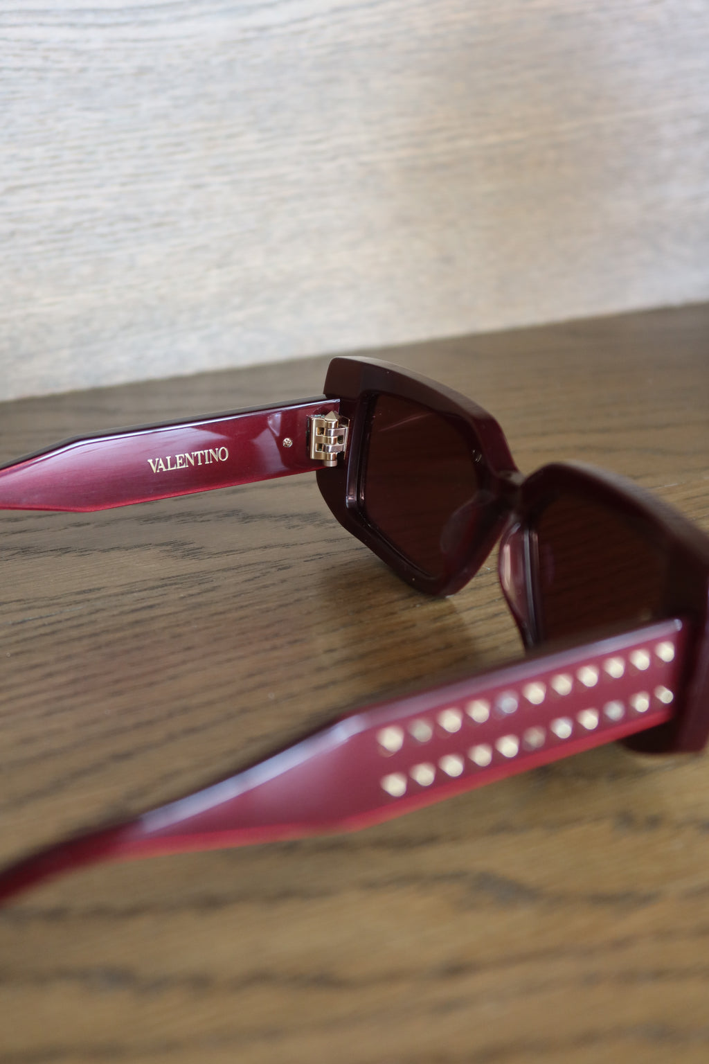 Valentino Glossy Burgundy Rectangular Sunglasses