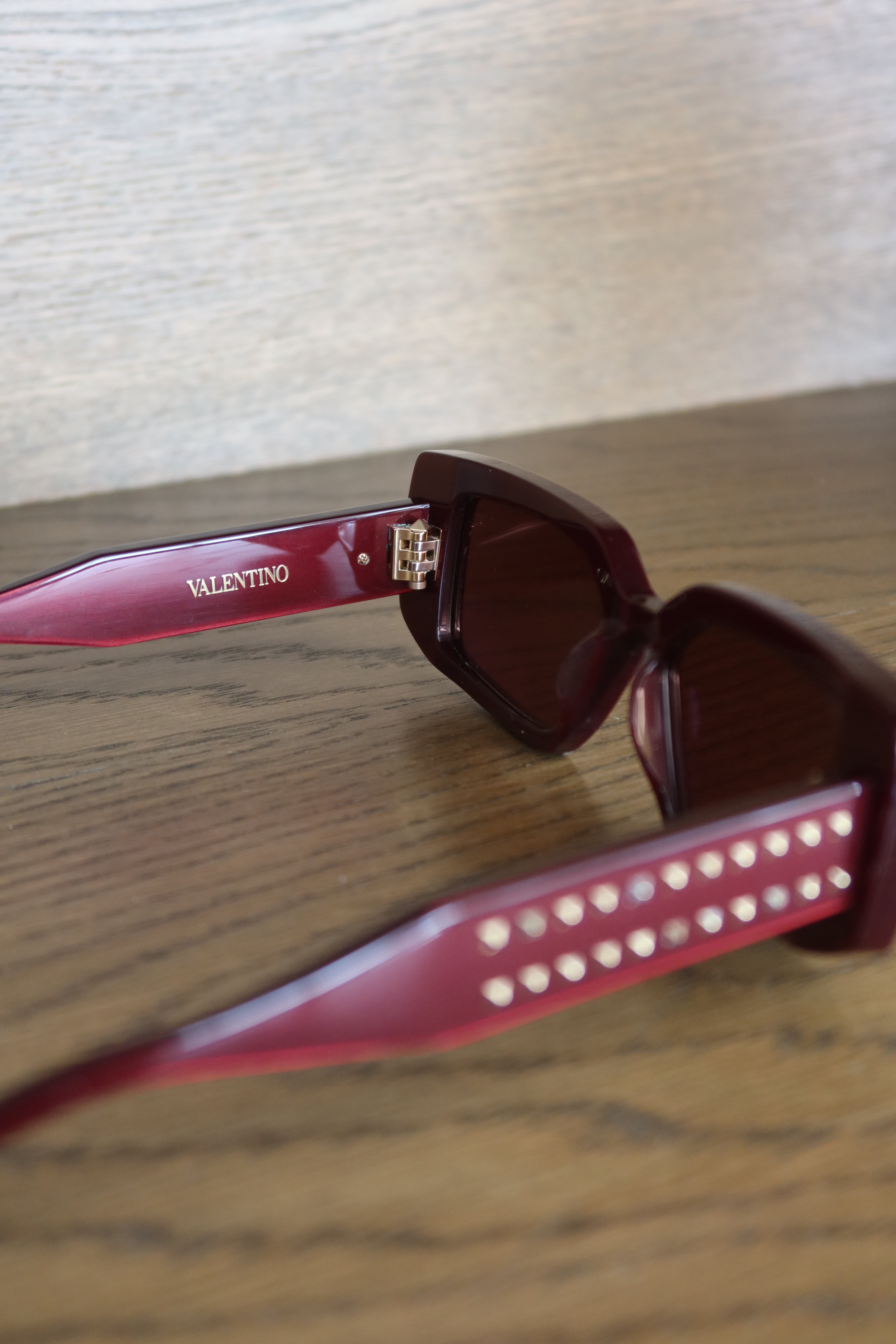 Valentino Glossy Burgundy Rectangular Sunglasses