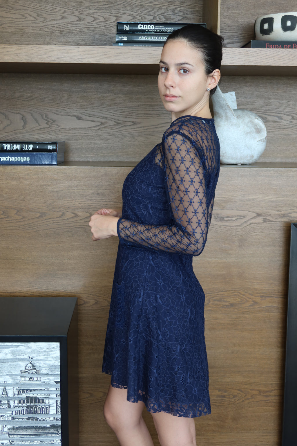 Sandro Vestido Mini Azul Marino de Encaje