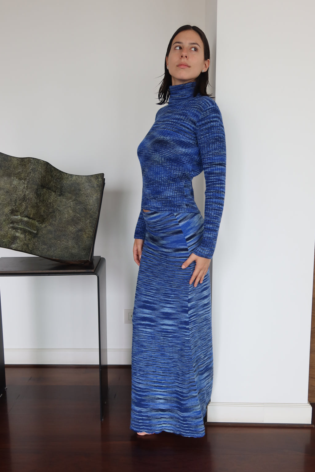 Fringe Blue Textured Knit Maxi Set