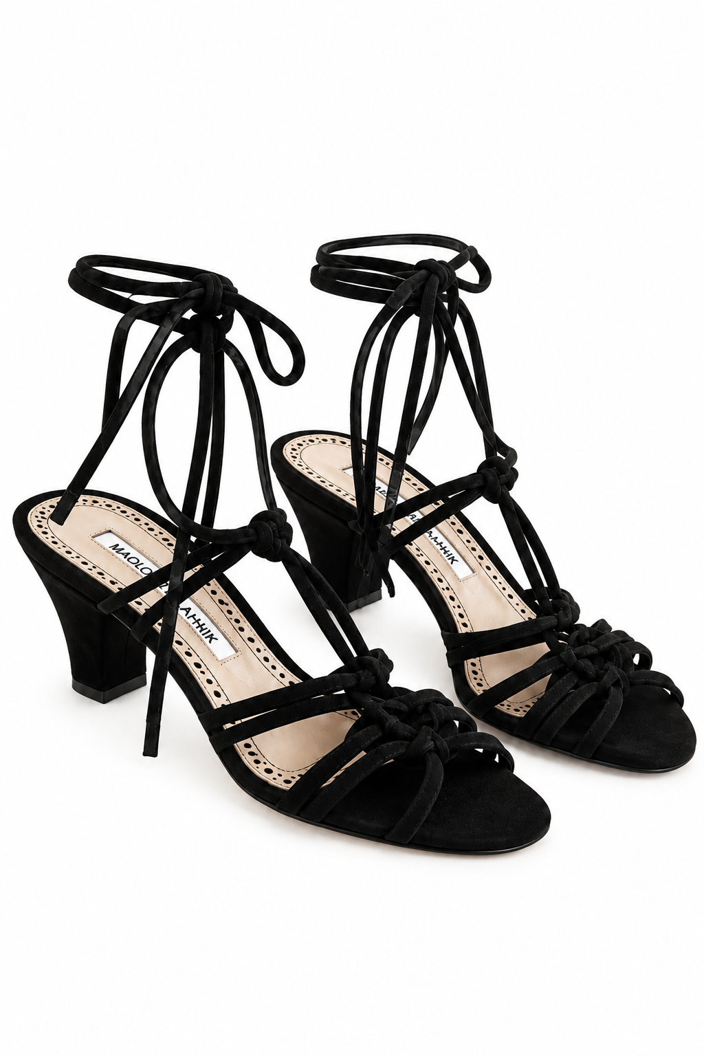 Manolo Blahnik Black Suede Lace-Up Sandals