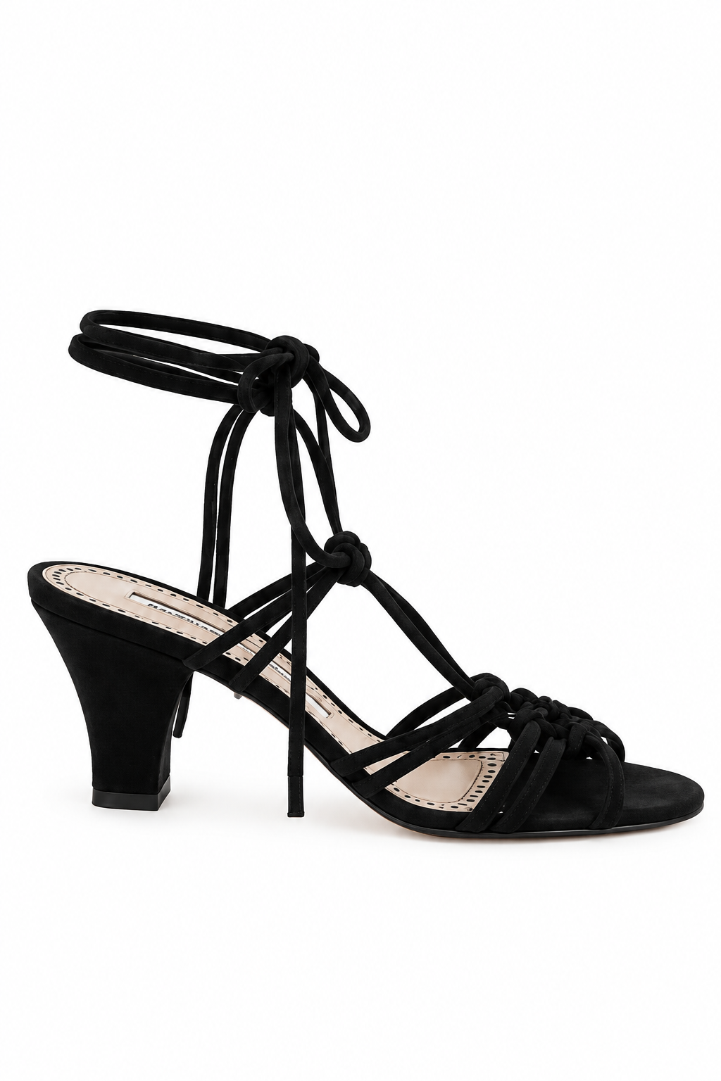 Manolo Blahnik Black Suede Lace-Up Sandals