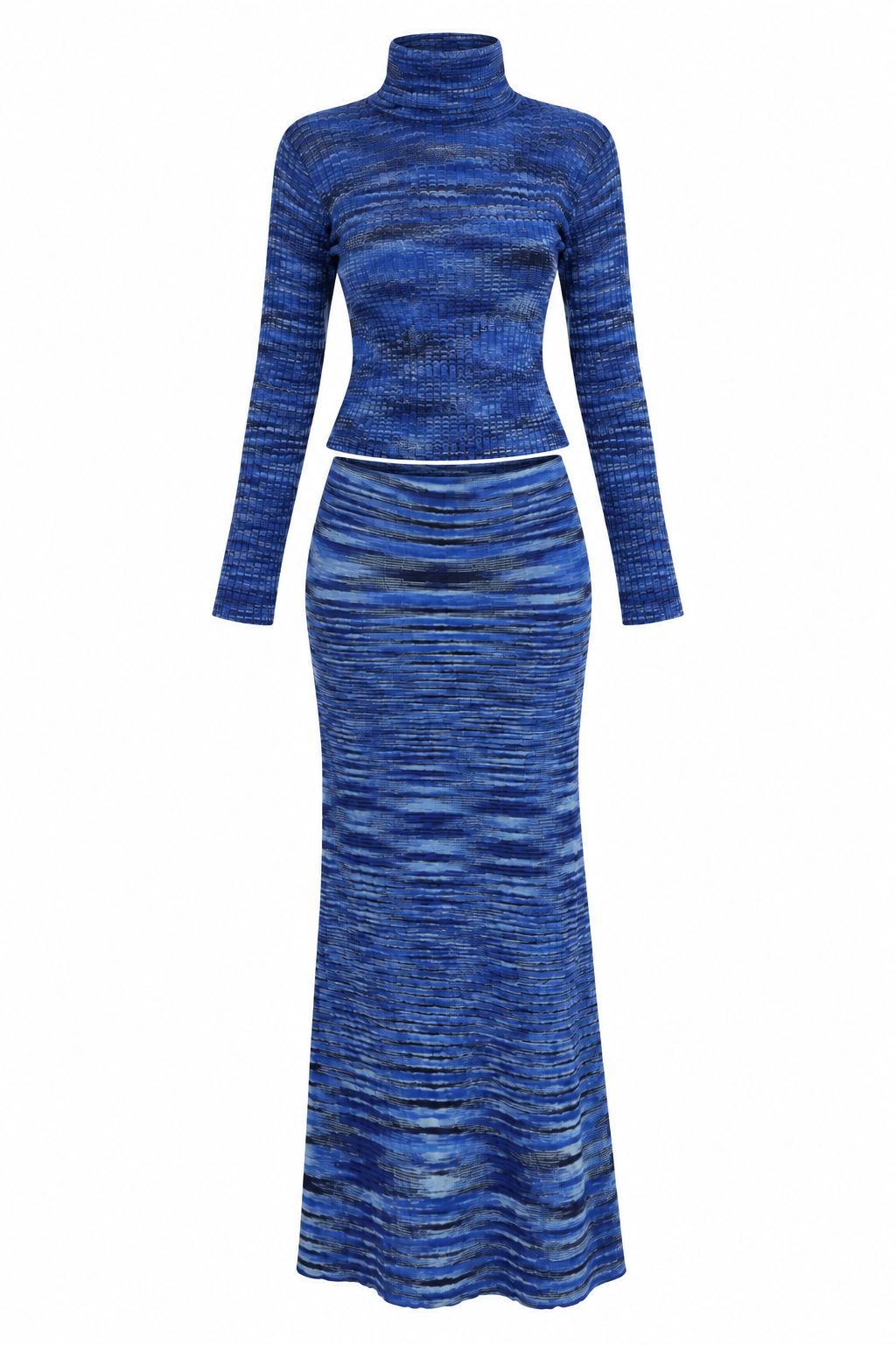 Fringe Blue Textured Knit Maxi Set