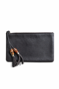 Gucci Dark Brown Bamboo Tassel Leather Pouch