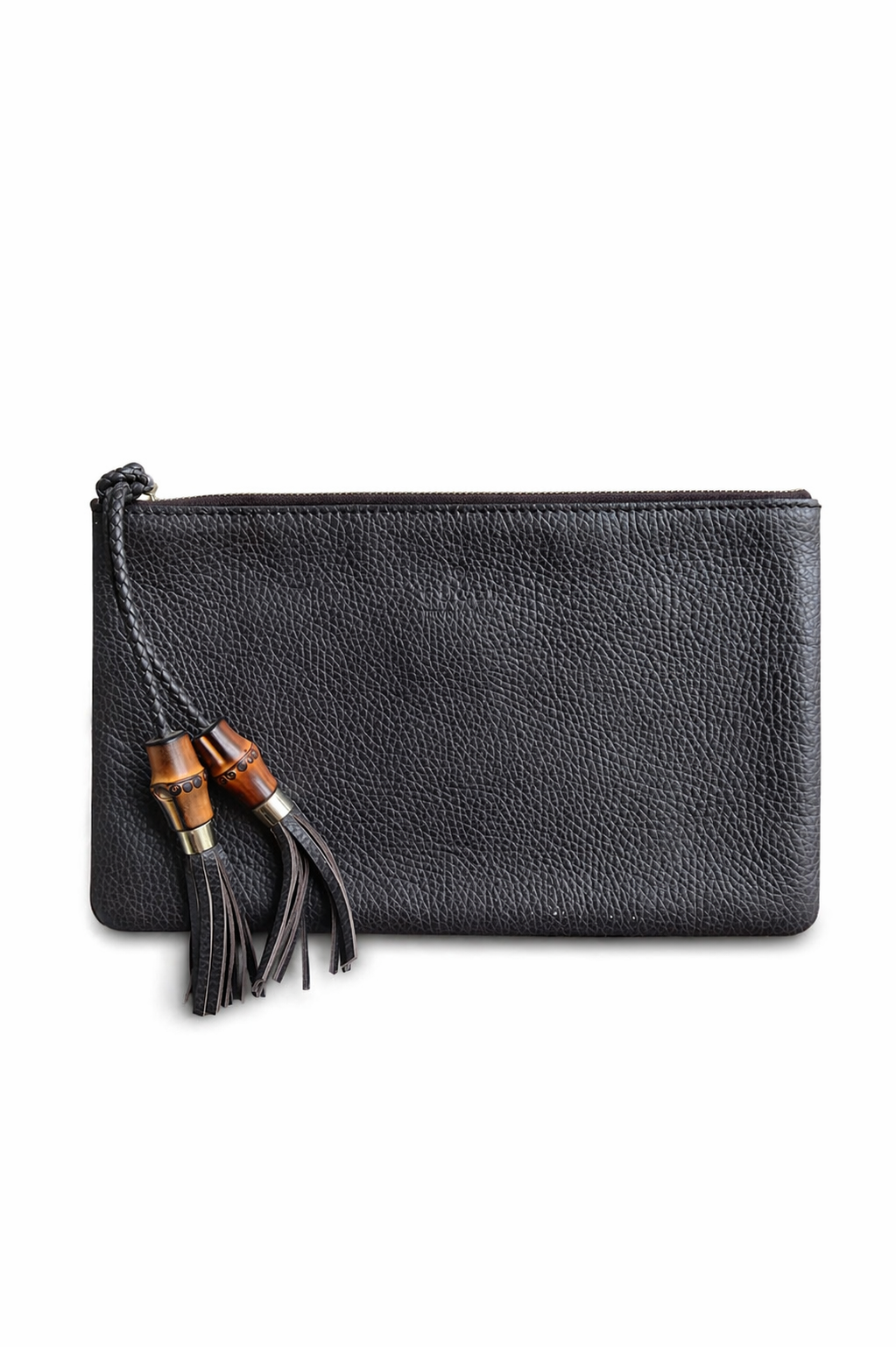 Gucci Dark Brown Bamboo Tassel Leather Pouch