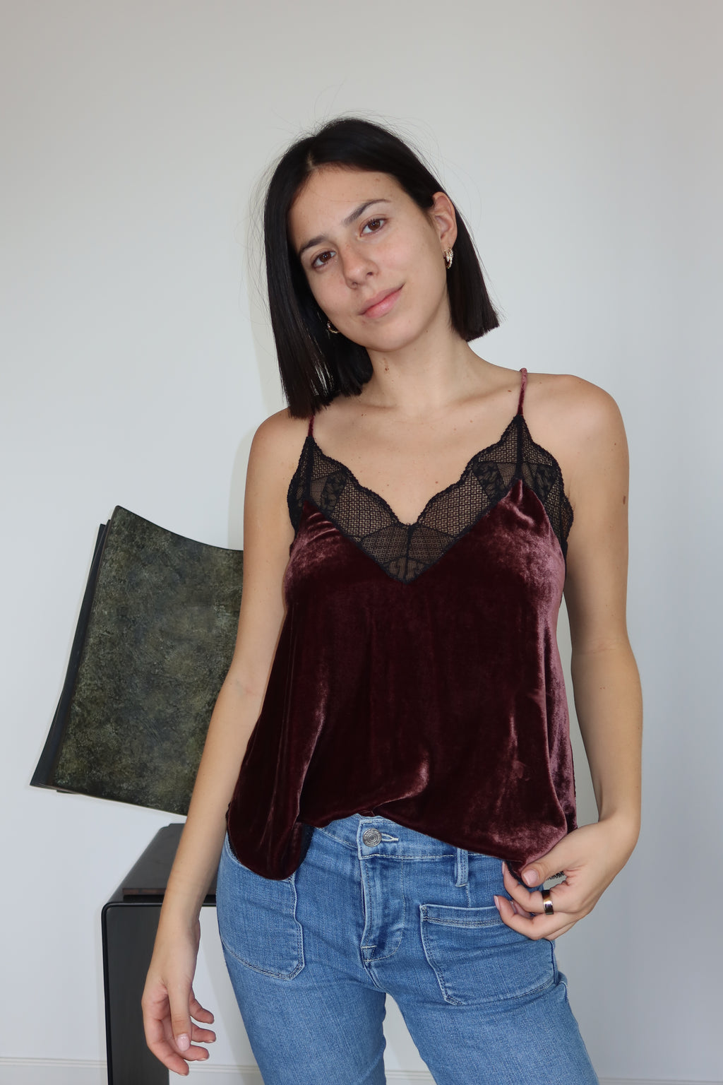 Zadig & Voltaire Velvet Lace-Trim Camisole