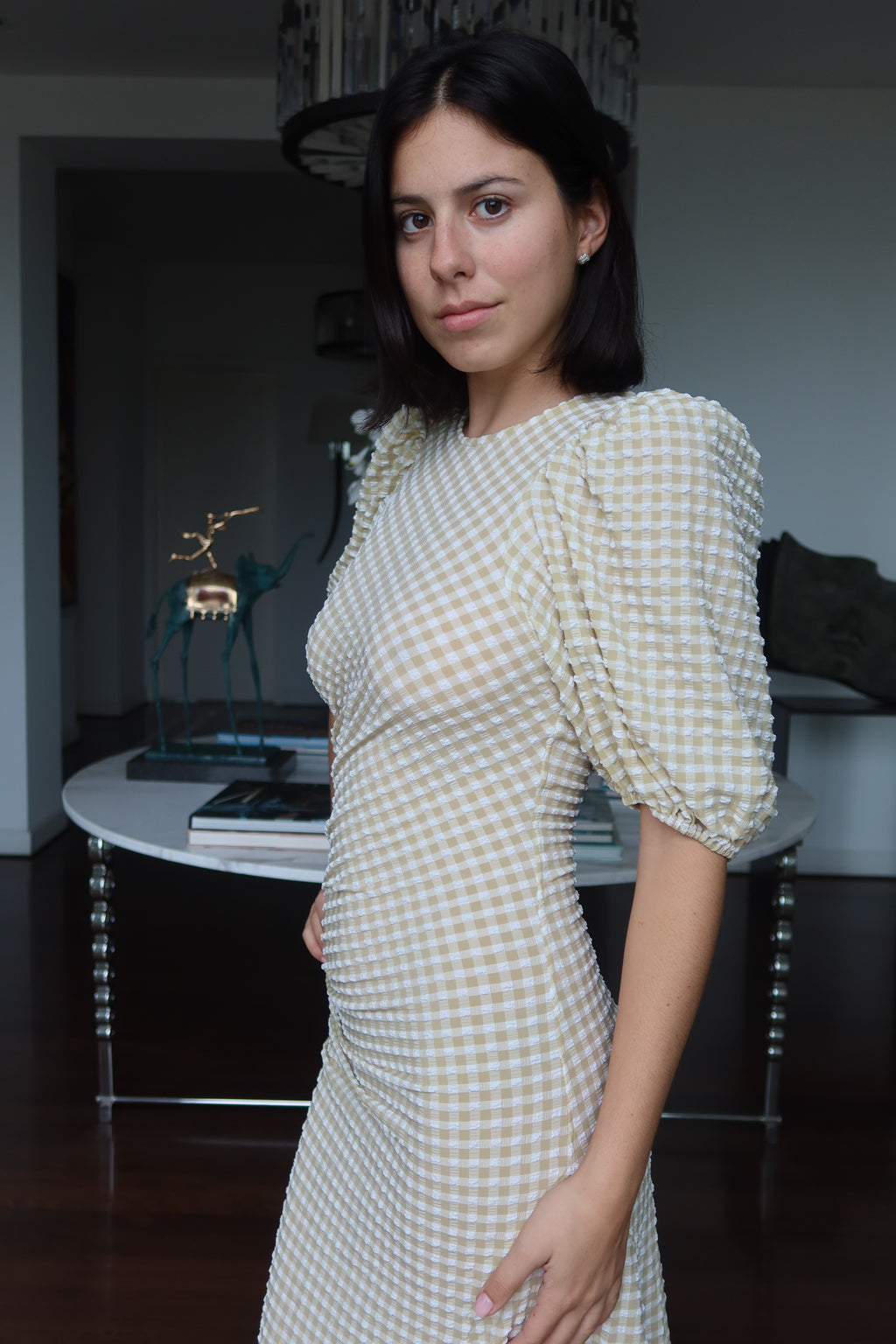 GANNI Gingham Ruched Maxi Dress