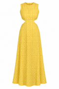 Vestido maxi amarillo con ojales y recortes de Ganni