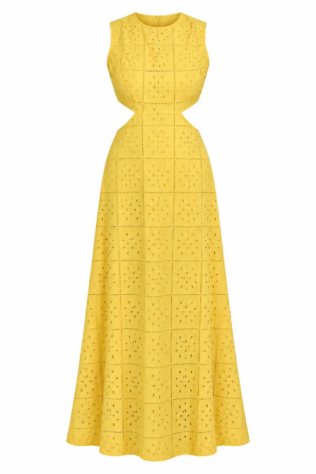Ganni Yellow Eyelet Cut-Out Maxi Dress
