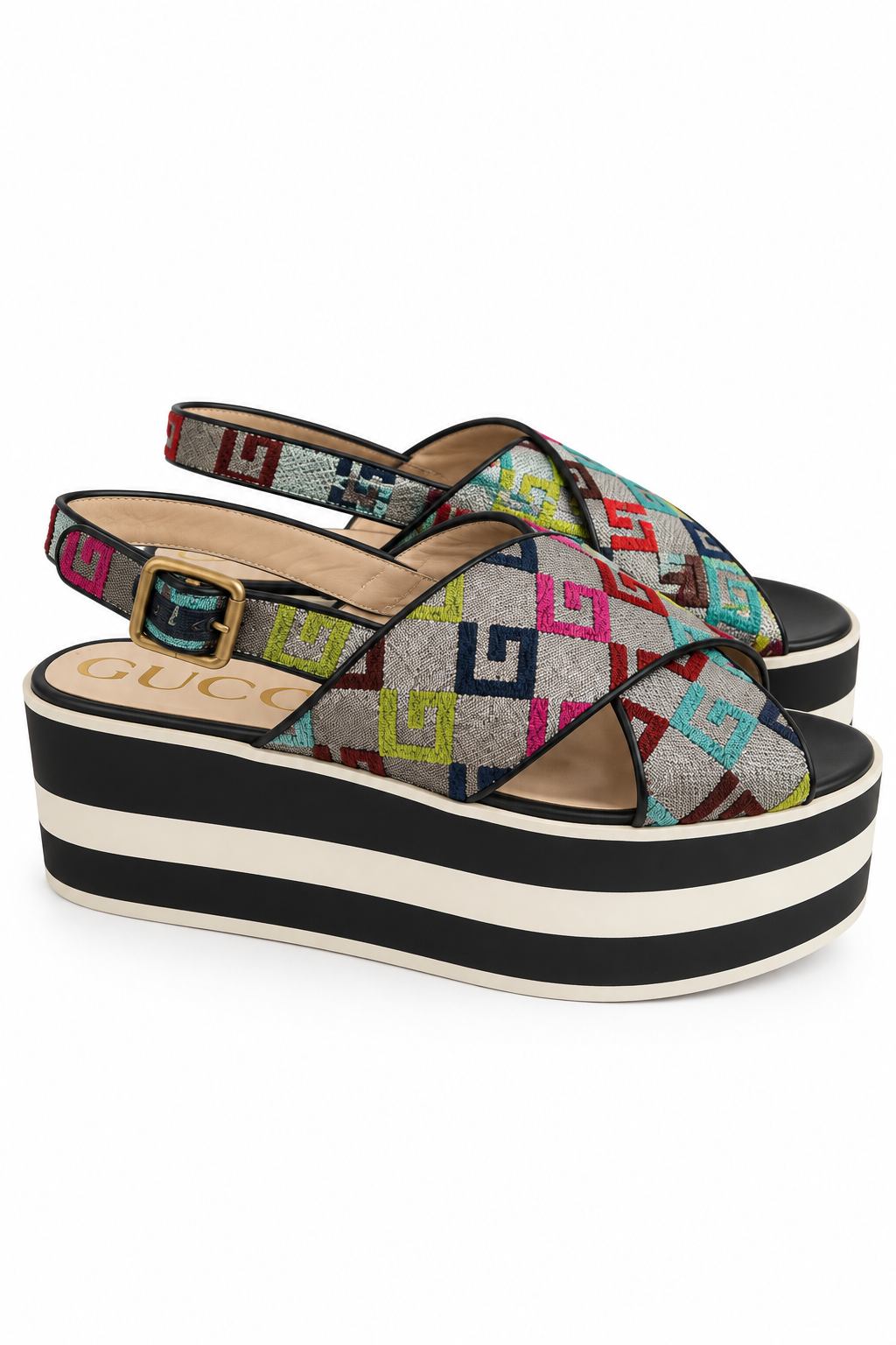 Gucci Multicolor Platform Slingback Sandals