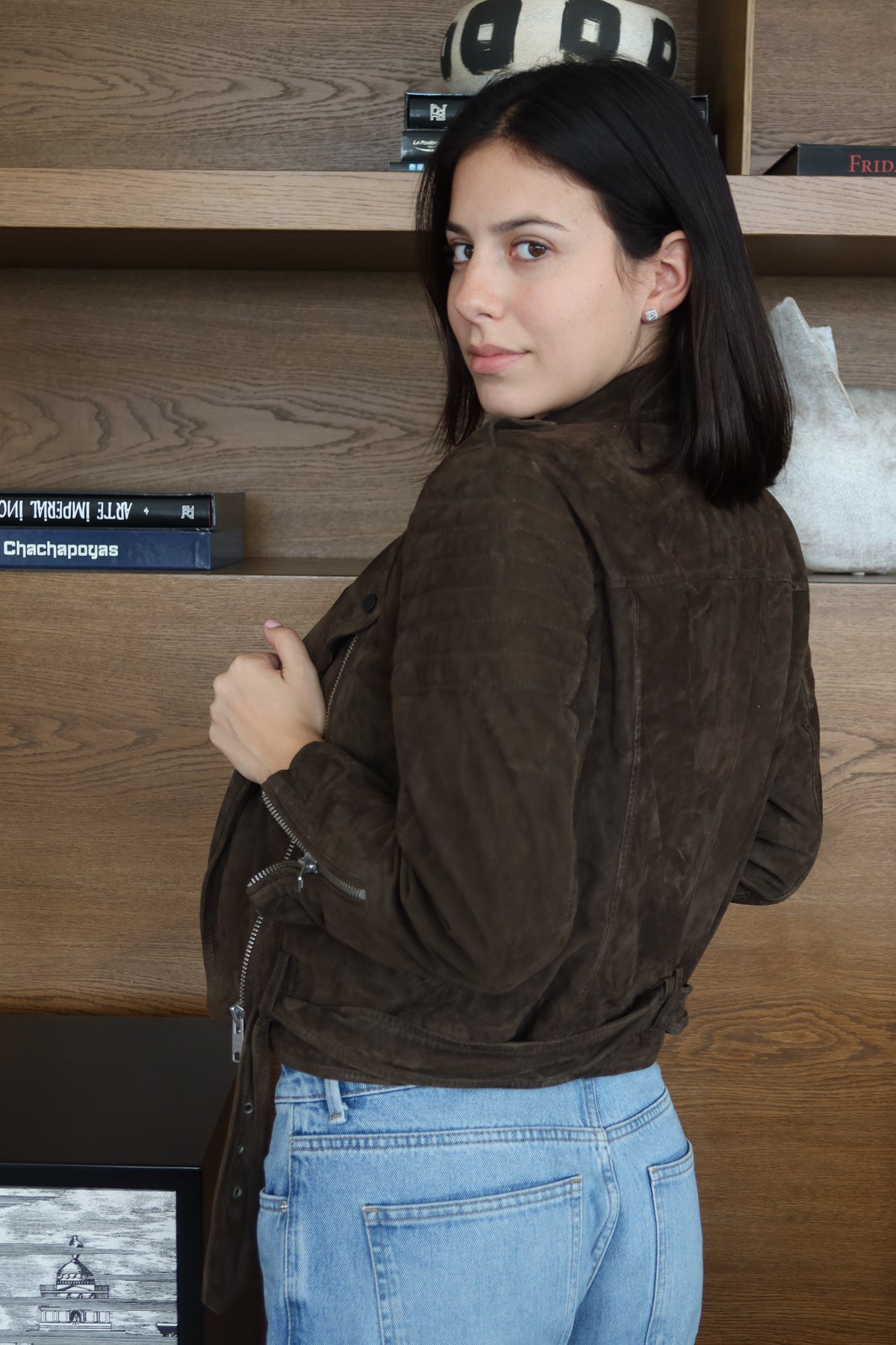 AllSaints Brown Suede Biker Jacket