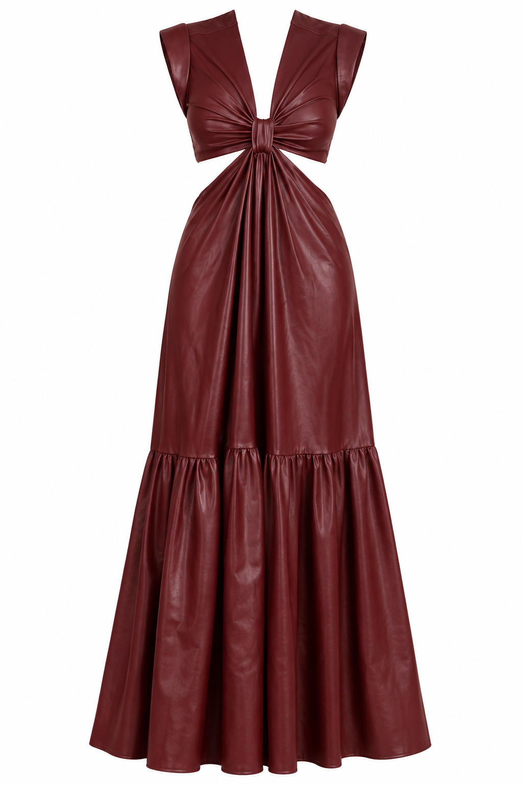 A.L.C. Burgundy Faux Leather Cutout Maxi Dress