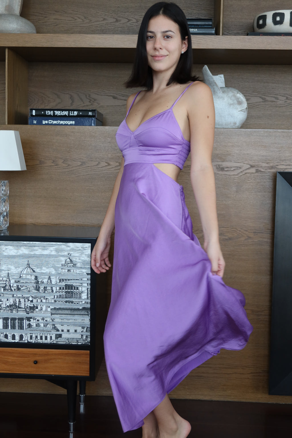 A.L.C. Lilac Satin Cutout Maxi Dress