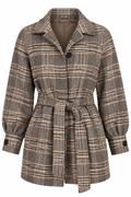 Maje Brown Plaid Belted Coat