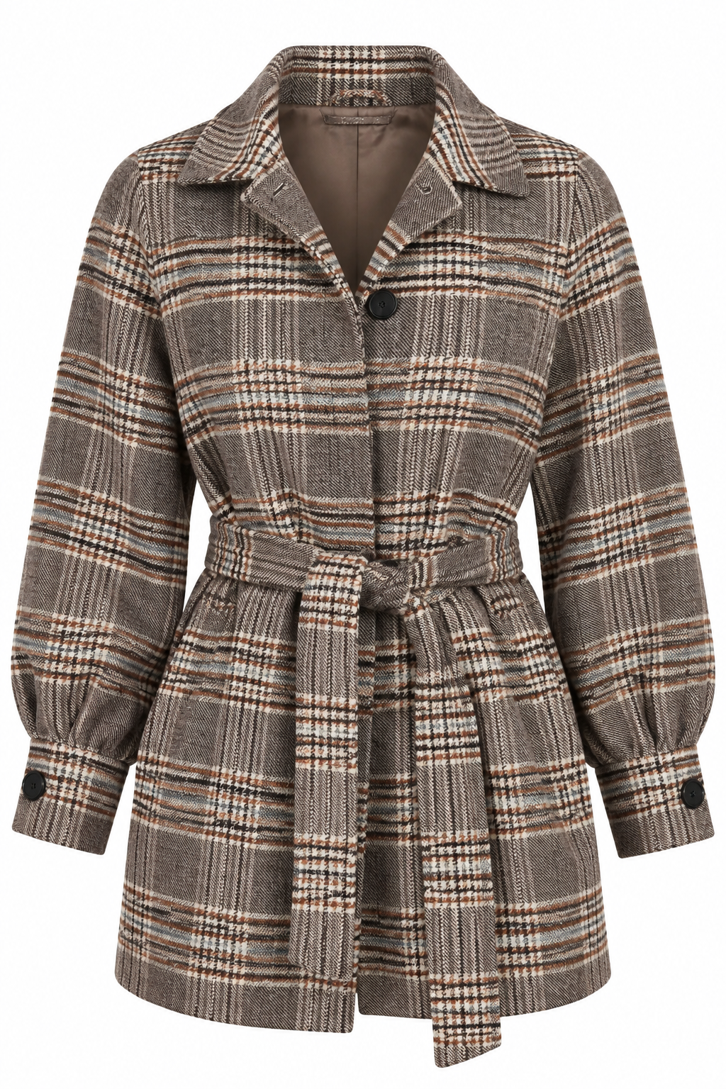 Maje Brown Plaid Belted Coat