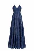 OPT Vestido Maxi Galter Plisado Azul Marino
