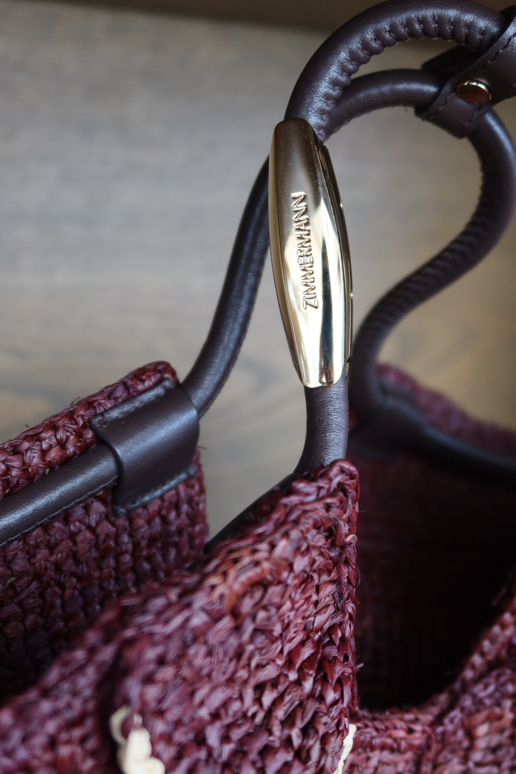 Zimmermann Burgundy Raffia Ruffle Mini Bag