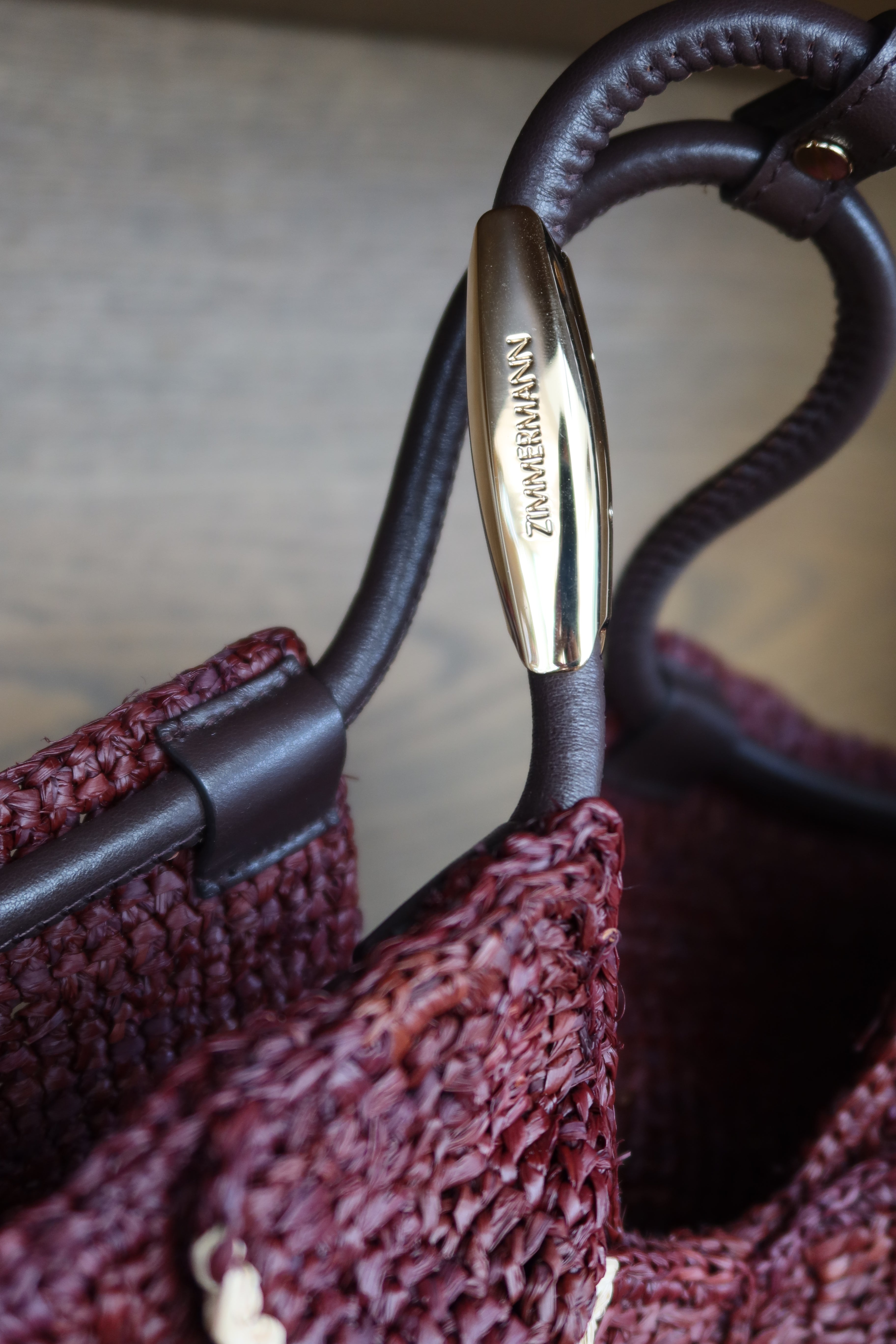 Zimmermann Burgundy Raffia Ruffle Mini Bag
