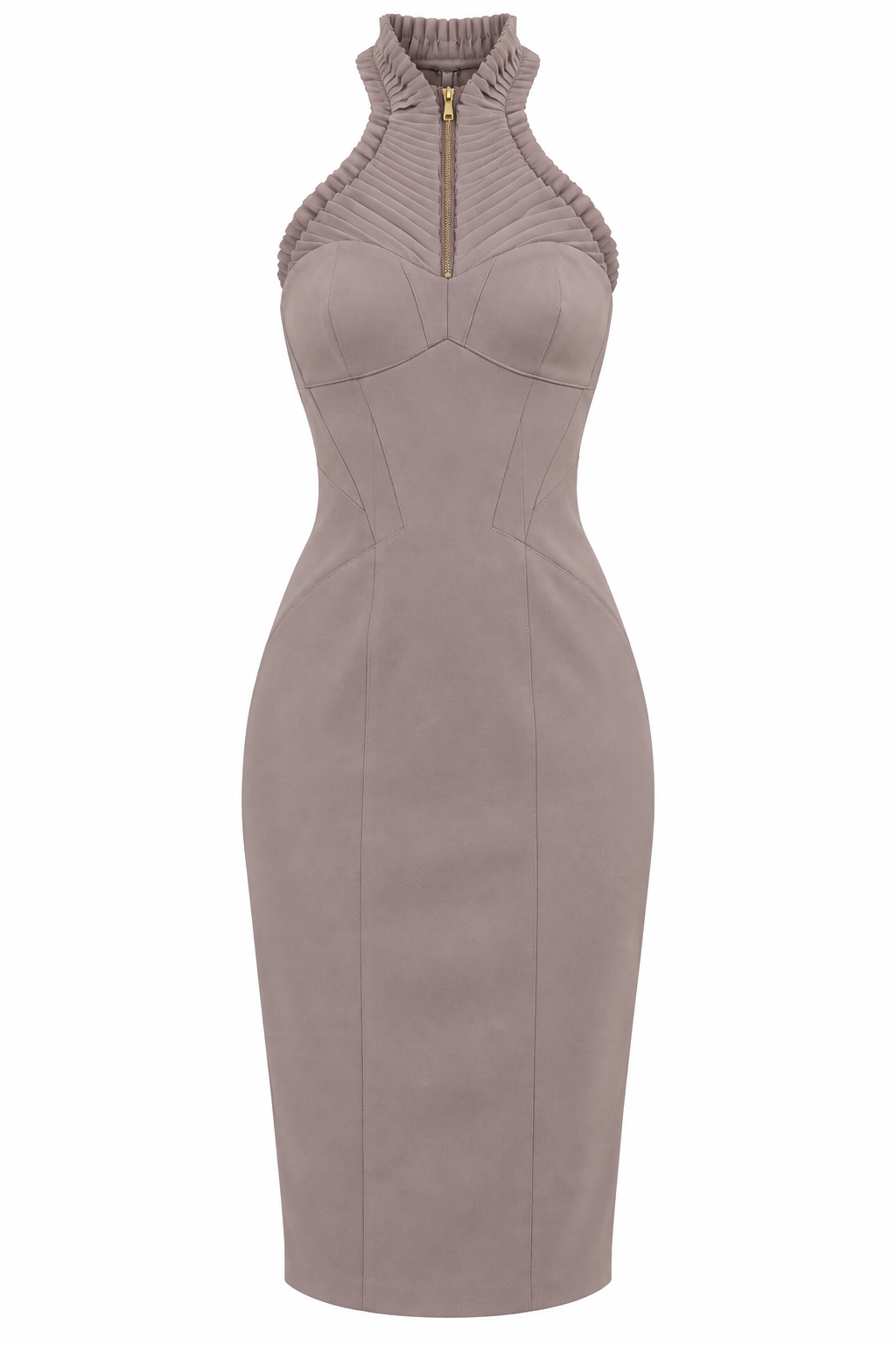 Vestido Karen Millen Malva Halter con Detalle Plisado