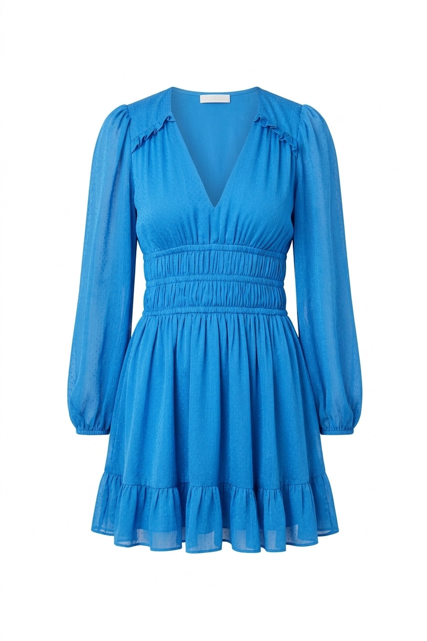 Maje Vestido Mini Fruncido Azul