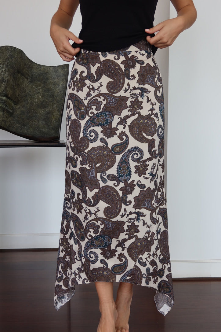 Vogana Paisley Asymmetric Midi Skirt