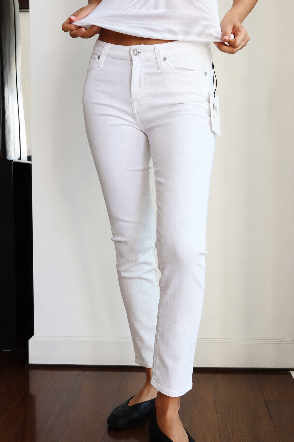 7 For All Mankind White Slim Straight Jeans