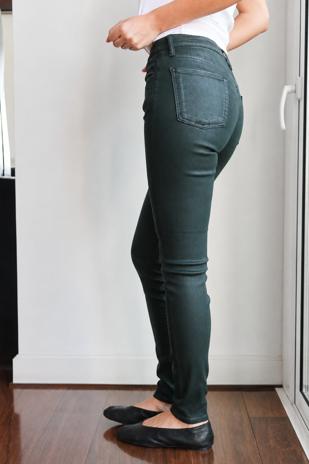 7 For All Mankind Forest Green Coated Skinny Jeans