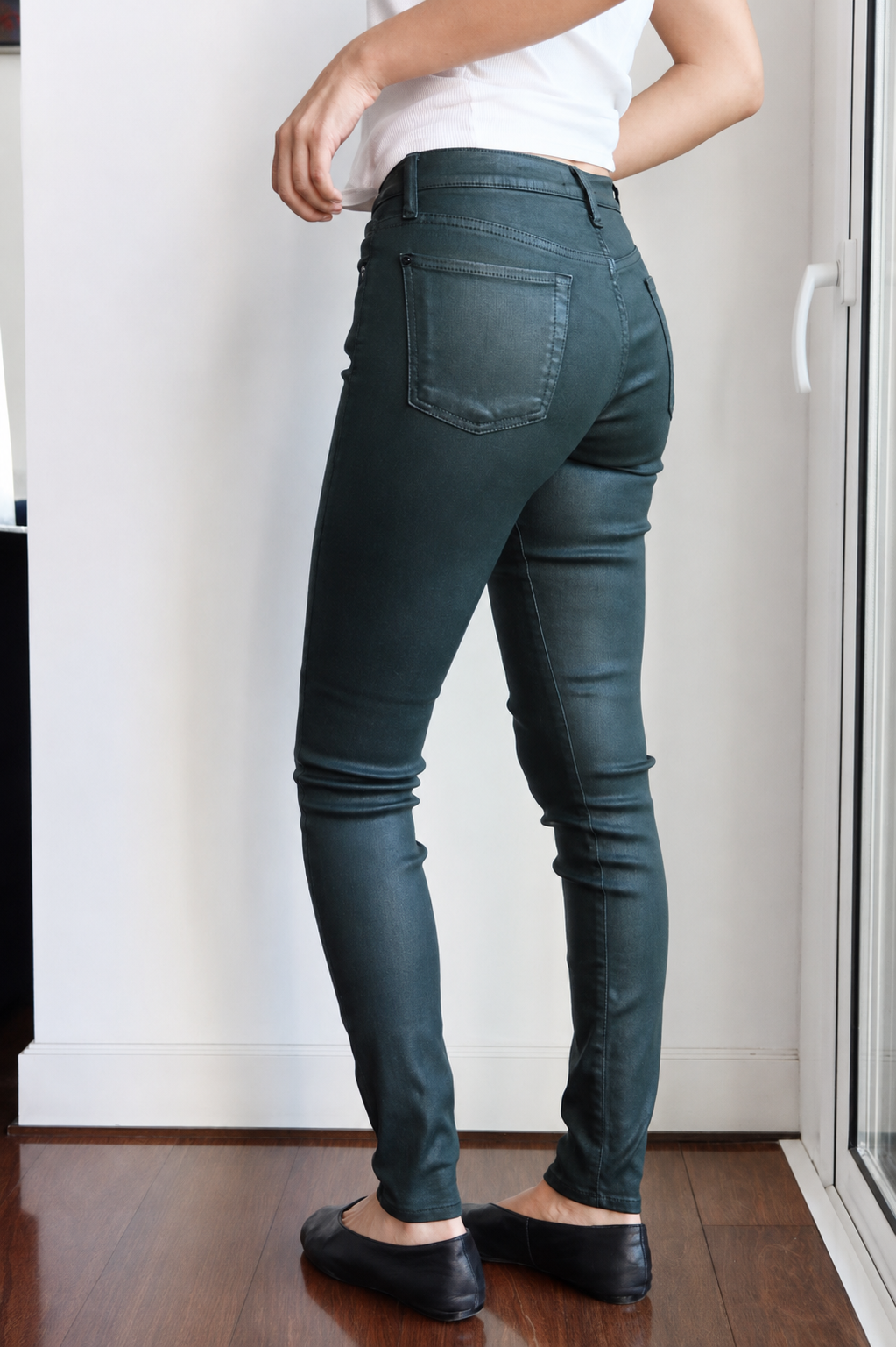 7 For All Mankind Forest Green Coated Skinny Jeans