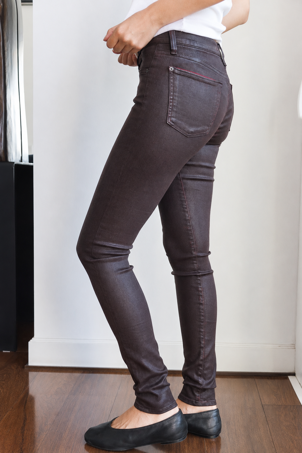 7 For All Mankind Burgundy Coated Skinny Jeans