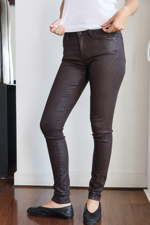 7 For All Mankind Burgundy Coated Skinny Jeans
