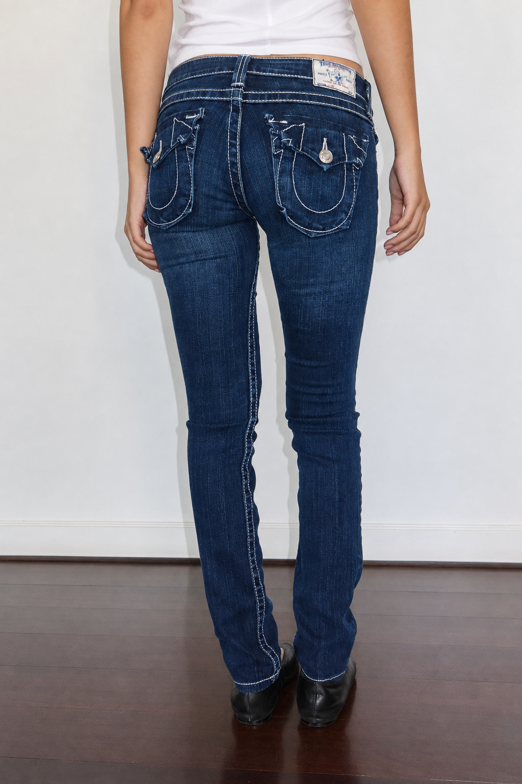 True Religion Dark-Wash Contrast-Stitch Skinny Jeans