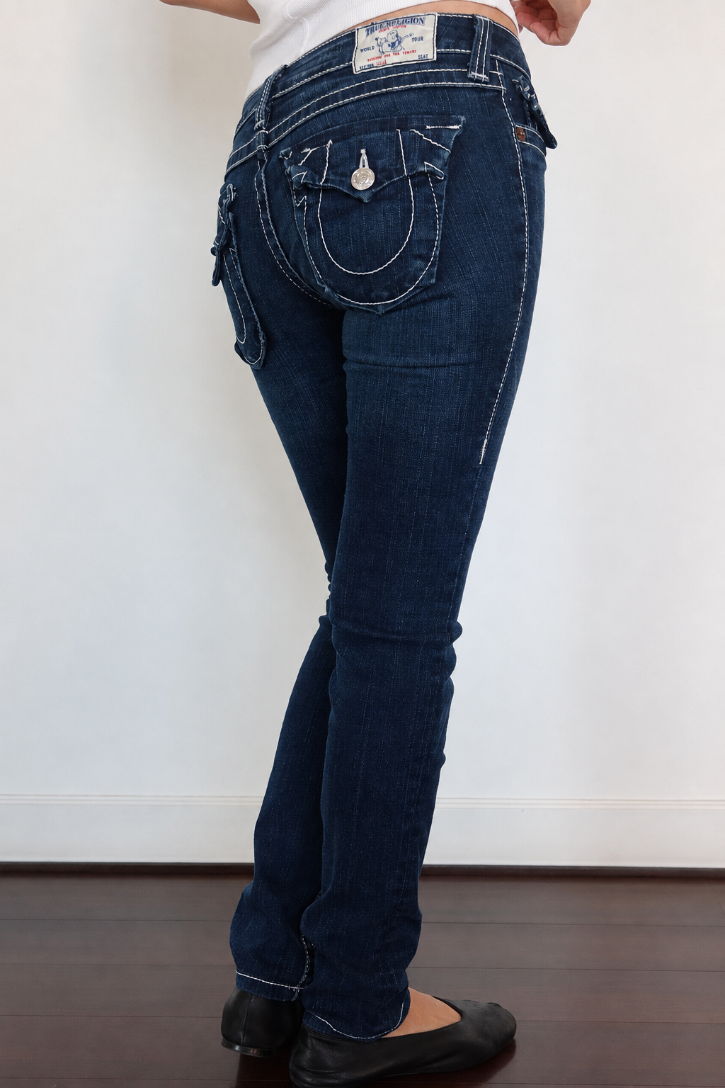 True Religion Dark-Wash Contrast-Stitch Skinny Jeans