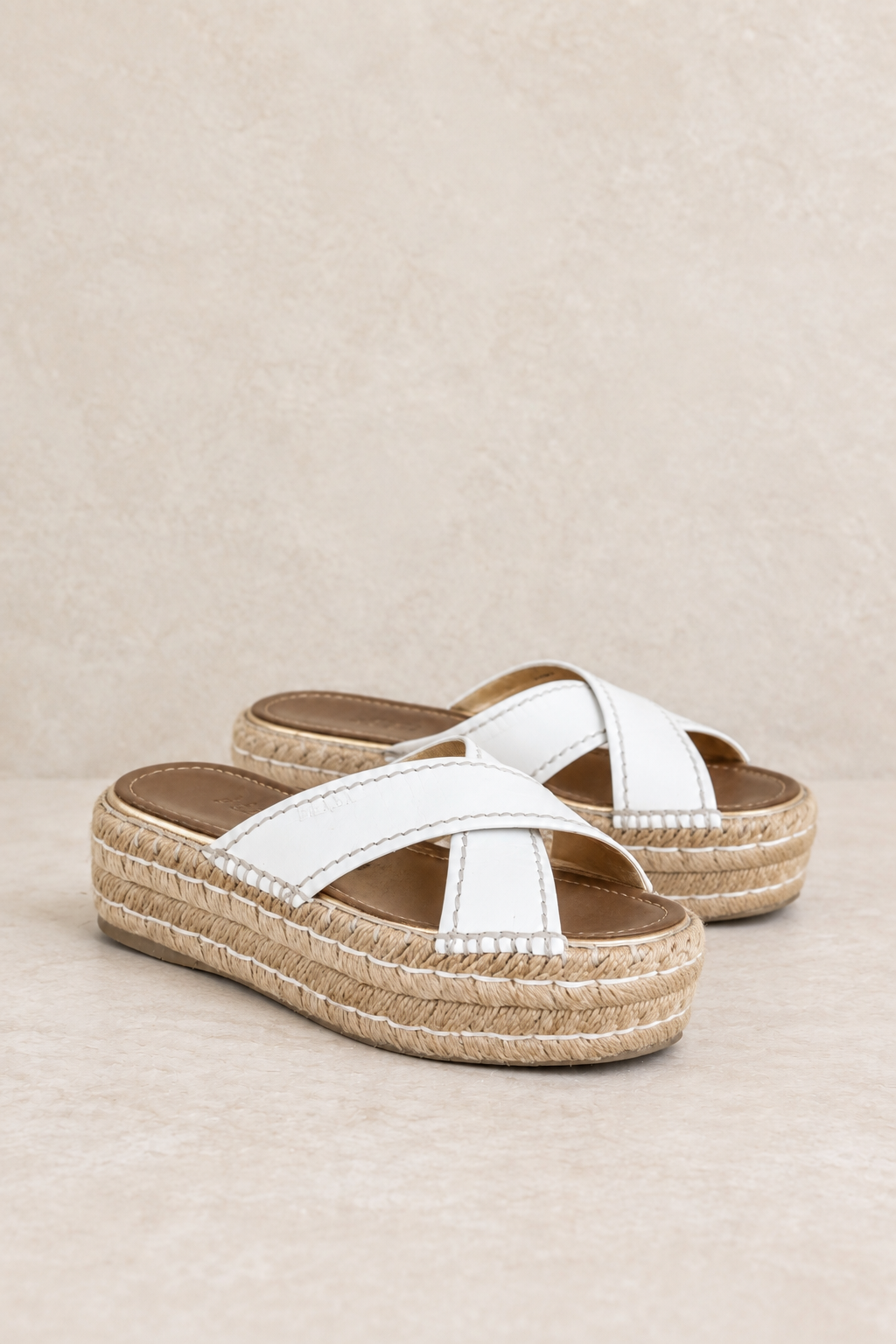 Prada White Leather Platform Espadrille Slides