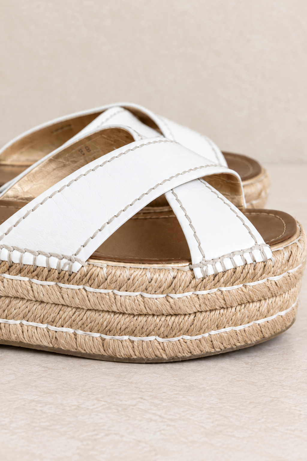 Prada White Leather Platform Espadrille Slides