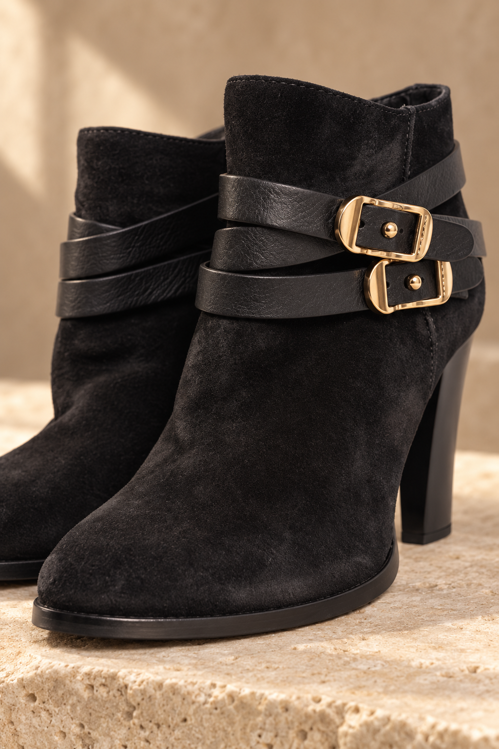 Jimmy Choo Black Suede Buckle Ankle Boots
