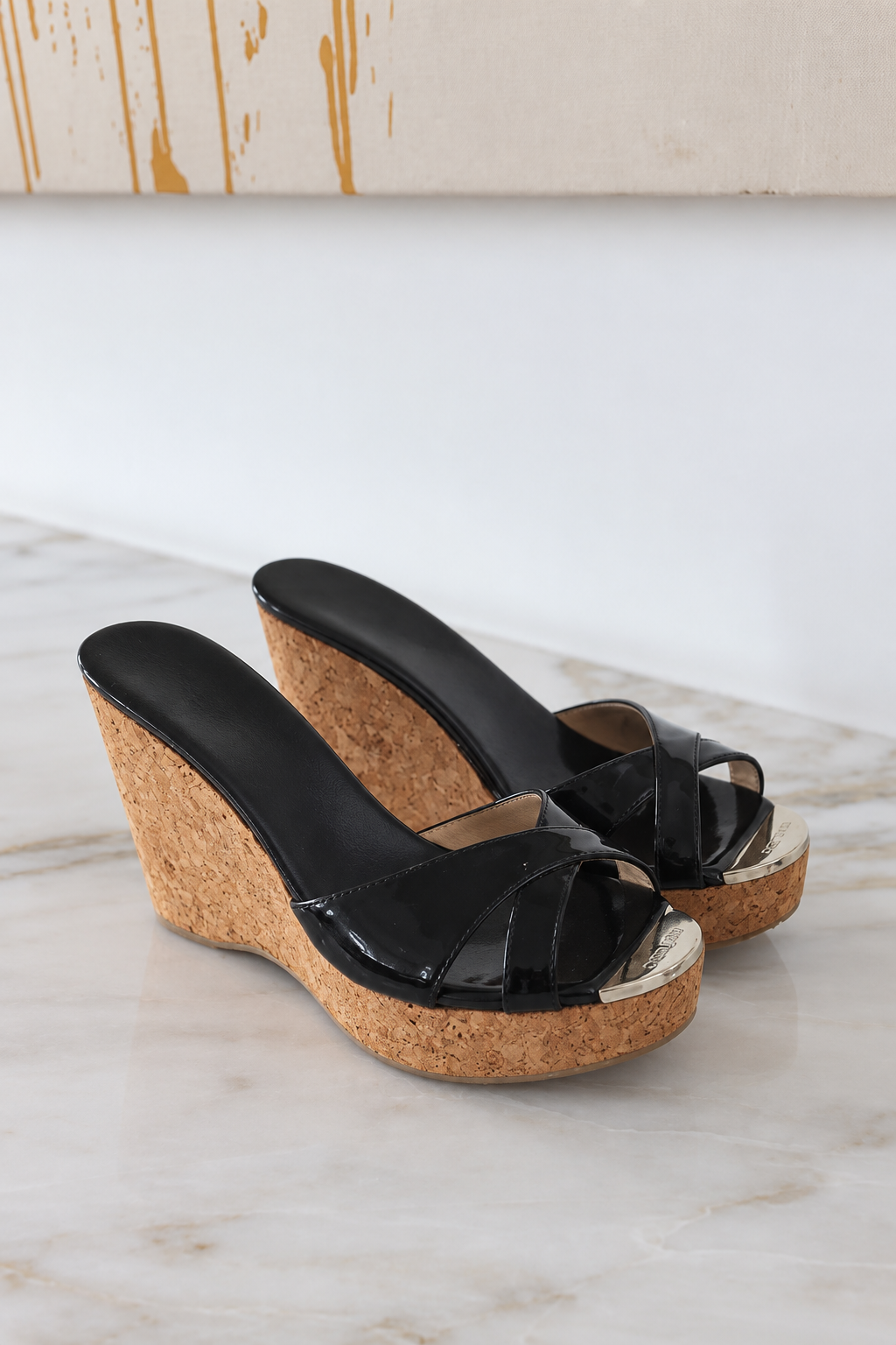 Jimmy Choo Black Cork Wedge Sandals