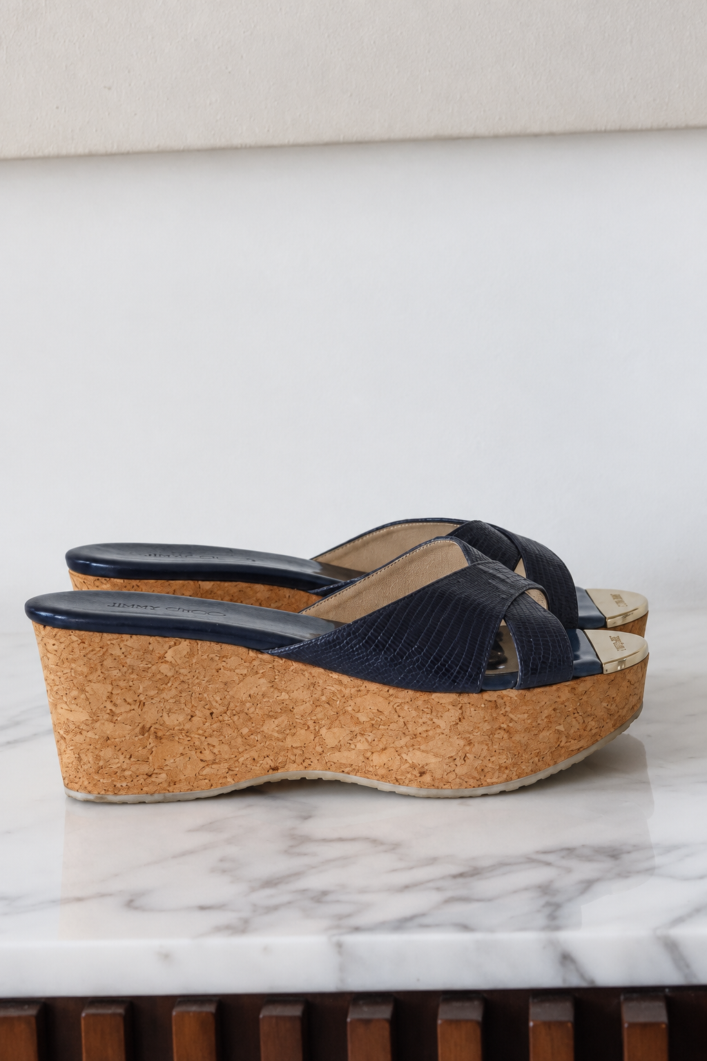 Jimmy Choo Blue Cork Wedges