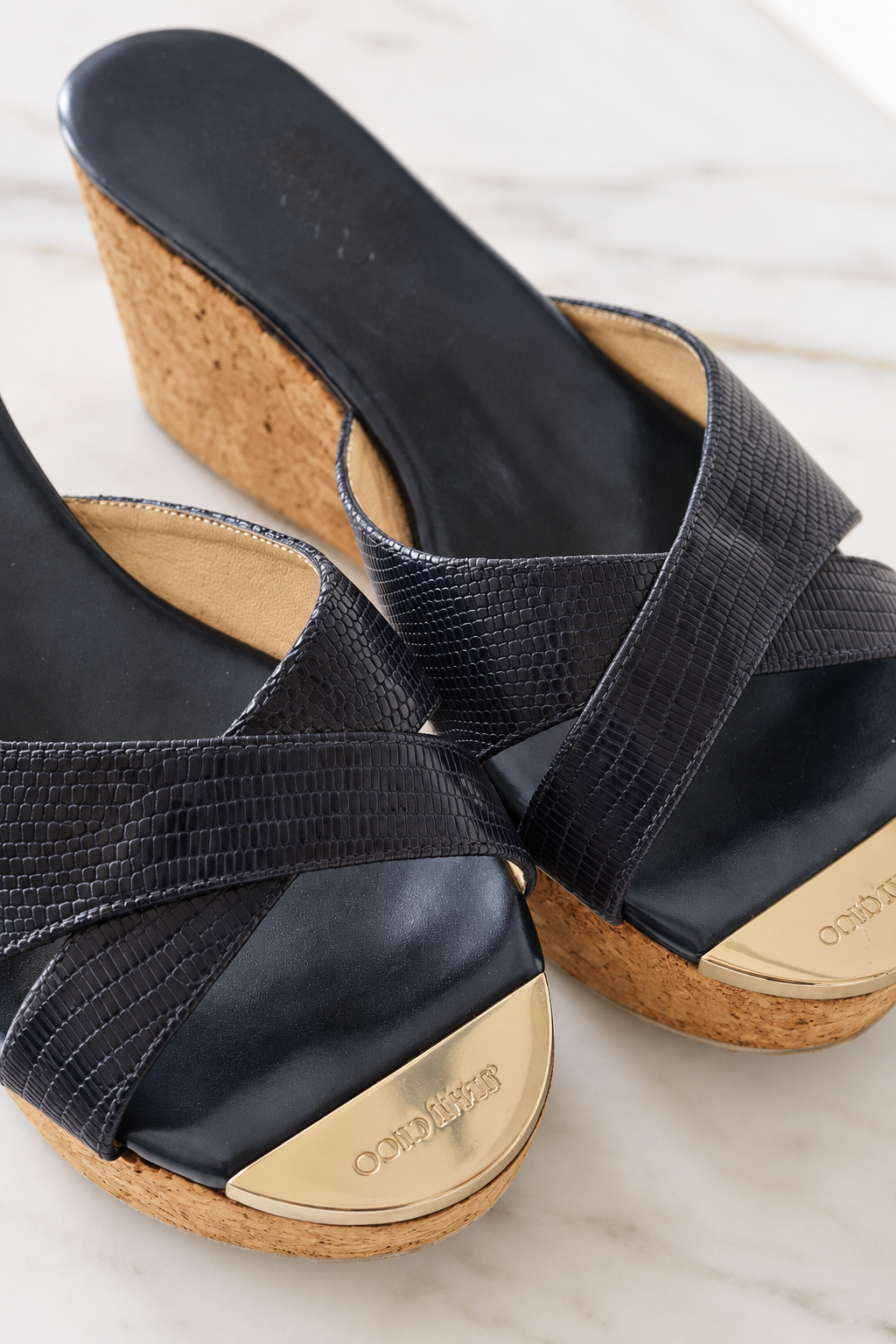 Jimmy Choo Blue Cork Wedges
