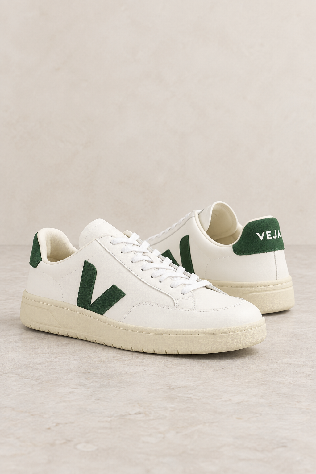 Veja White and Dark Green Sneakers