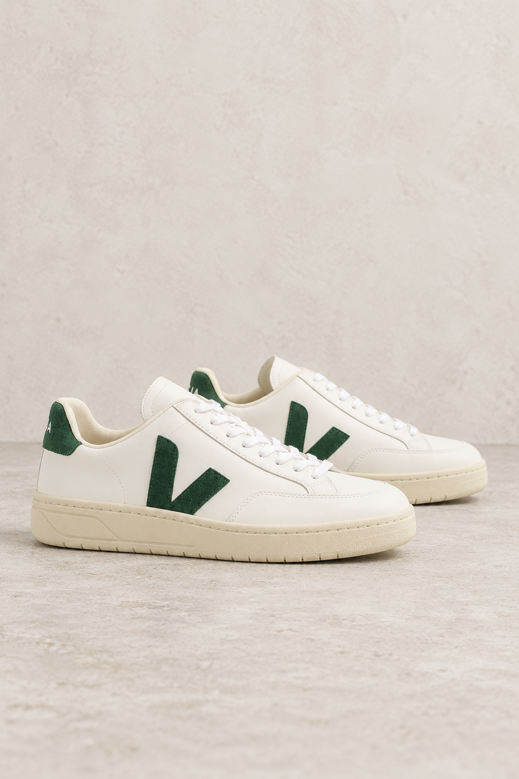 Veja White and Dark Green Sneakers