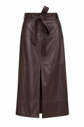 Tanya Taylor Brown Leather Tie-Waist Midi Skirt