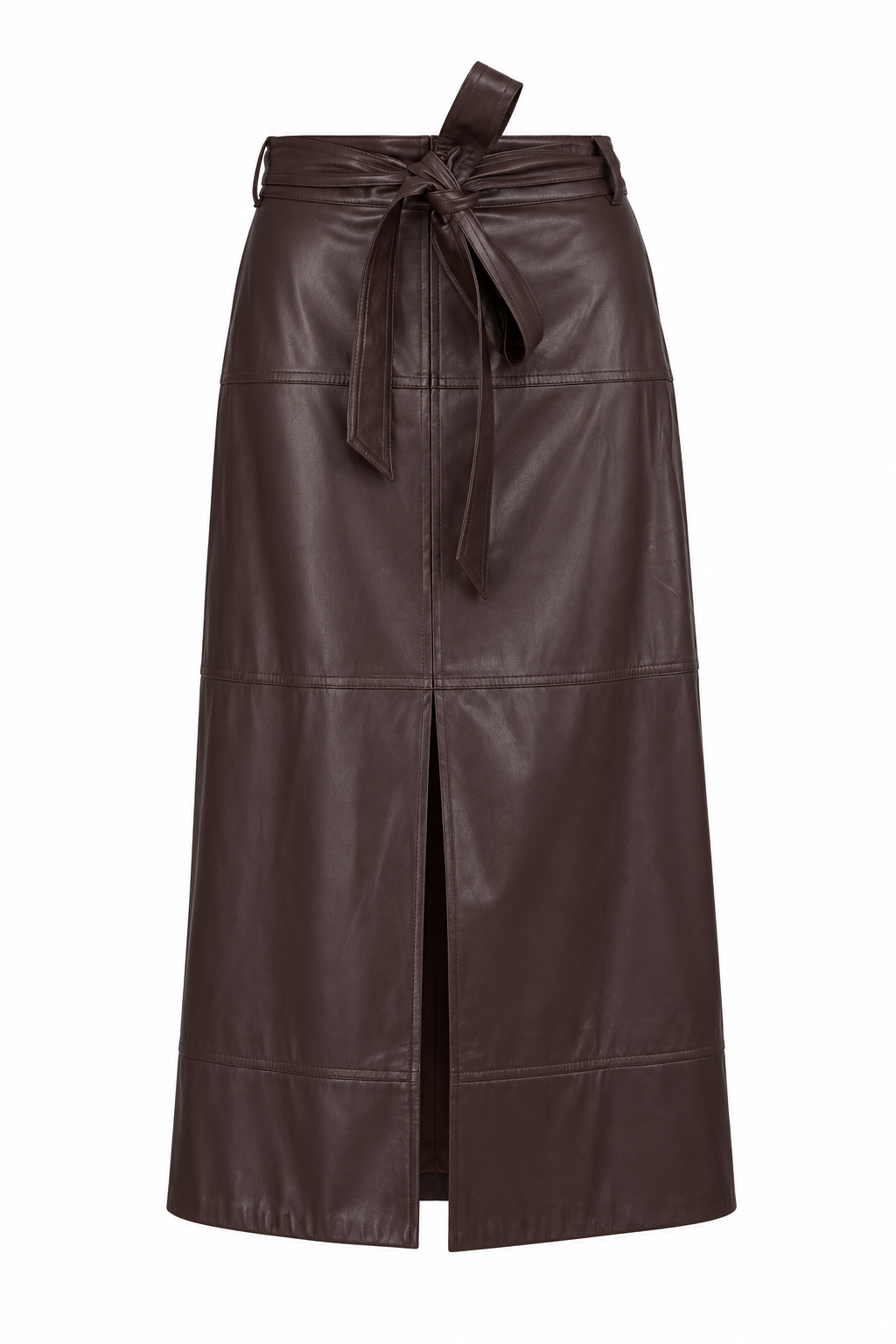 Tanya Taylor Brown Leather Tie-Waist Midi Skirt