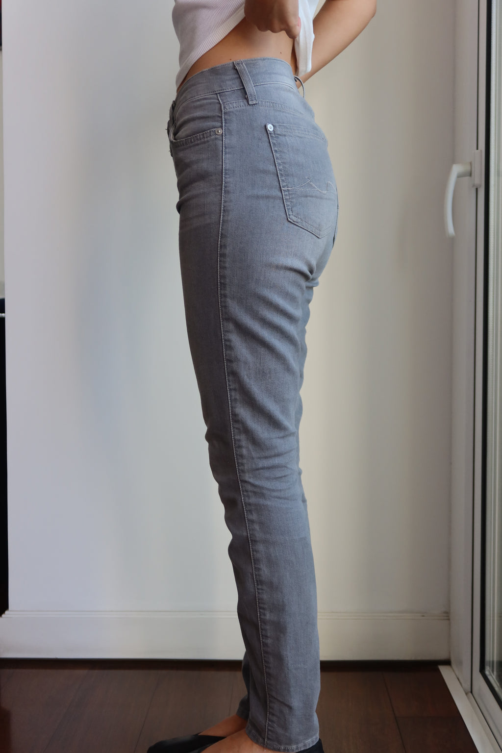 7 For All Mankind Grey Mid-Rise Skinny Jeans